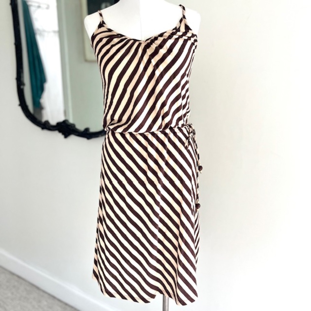 Vintage Ella Moss Diagonal Striped Tan & Brown Dress